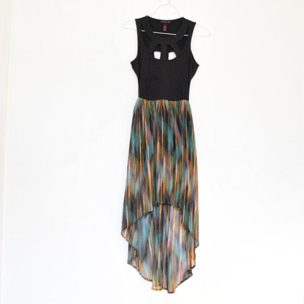 MATERIAL GIRL Colorful Flowy High Low Chiffon Cut-out Midi Dress | Size S